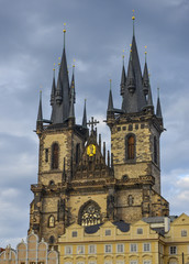Fototapeta na wymiar The two towers of Church of Our Lady in Prague.
