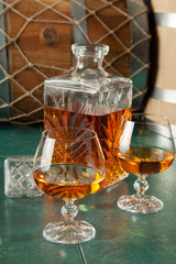 Two glasses and decanter of brandy 