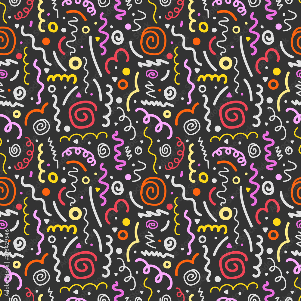 Poster Different hand-drawn doodle elements pattern. Abstract seamless