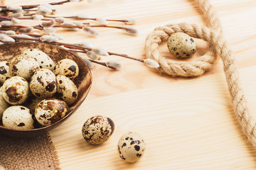 Quail Easter eggs in the bowl