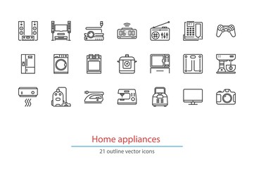  Set of outline home appliancess icons. 