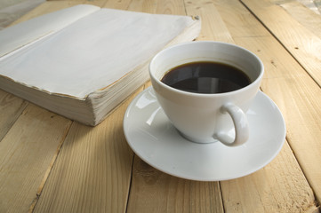 cup of coffee morning with book