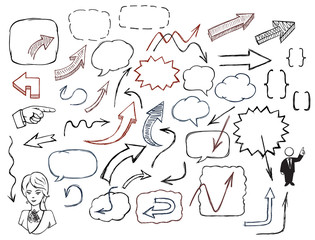 Obraz premium Hand-drawn arrows and speech bubbles illustration set