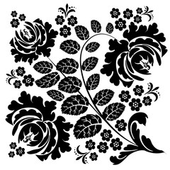 black-and-white pattern of flowers of wild rose