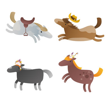 Illustration of the four cartoon horses on a white background. Clip art vector illustration