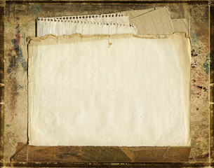Various old blank papers on grunge cardboard, vintage background (framework for your text)