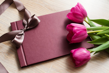 flowers pink tulips with space for your text