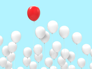 leadership concept with red balloon on blue background