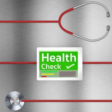 health check concept with stethoscope and tablet