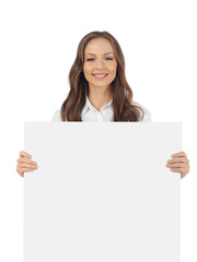 Fototapeta premium Young woman holding a billboard