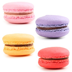 Tasty macarons isolated on a white, collage