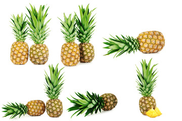 Collage of ripe pineapple isolated on a white