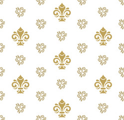 Seamless vector golden ornament. Modern geometric pattern with royal lilies