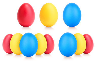 Concept of Easter multi color eggs on white