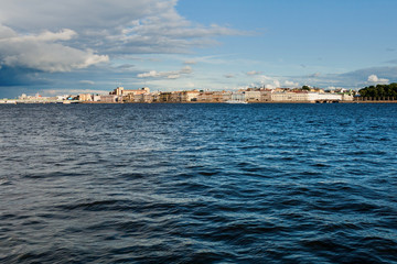 Fototapeta premium Change of weather in Saint-Petersburg, Russia. Cityscape panorama view.