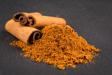 cinnamon sticks with powder.