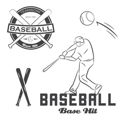 Set of vintage baseball label, bat and ball.