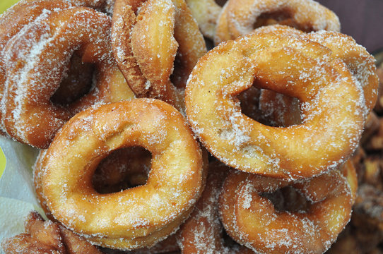 homemade fried donut with sugar