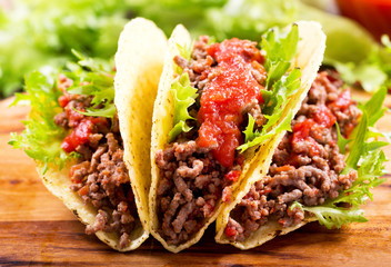 mexican tacos with meat and  salsa