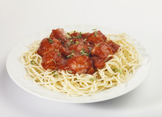 Spaghetti pasta with meatballs and tomato sauce