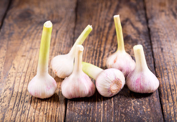 fresh garlic on wooden background