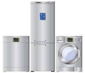 Set of household appliances. Refrigerator, dishwasher, washing m