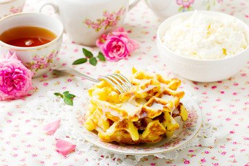  wafers with cottage cheese . selective focus
