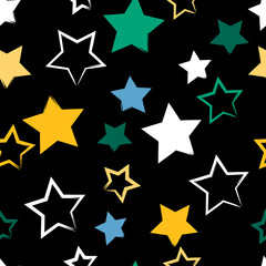Cute vector seamless pattern . Brush strokes, stars.  Endless texture can be used for printing onto fabric or paper
