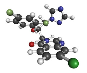 Albaconazole antifungal drug molecule. 3D rendering. 