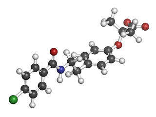 Bezafibrate hyperlipidemia drug molecule (fibrate class). 