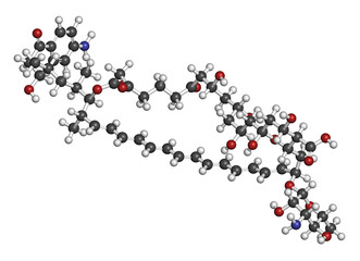 Candicidin antifungal drug molecule. 3D rendering.