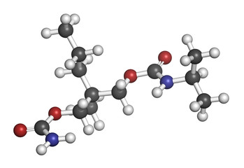 Carisoprodol drug molecule. 3D rendering. 
