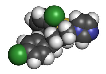 Butoconazole antifungal drug molecule. 3D rendering. 