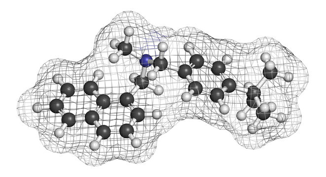 Butenafine antifungal drug molecule. 3D rendering.