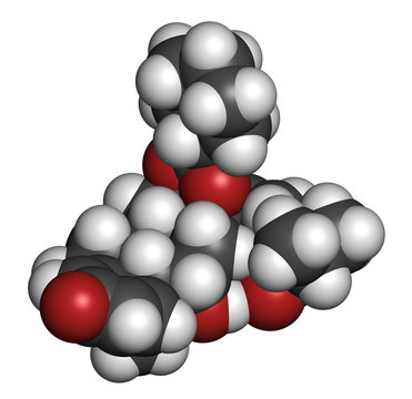Ciclesonide glucocorticoid drug molecule. 3D rendering. 