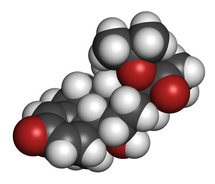 Desonide topical corticosteroid drug molecule. 3D rendering. 
