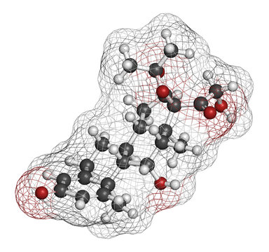 Desonide topical corticosteroid drug molecule. 3D rendering. 