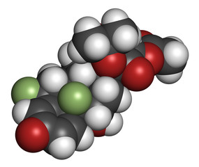 Fluocinonide topical corticosteroid drug molecule. 3D rendering.