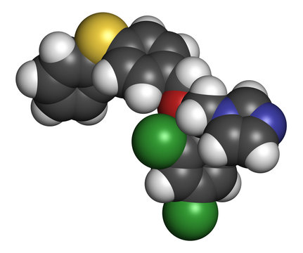 Fenticonazole antifungal drug molecule. 3D rendering