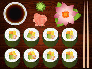 SUSHI ROLL SET SOY SAUSE GINGER CHOPSTICKS 6