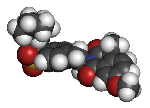 Gliquidone diabetes drug molecule. 3D rendering. 