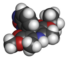Isradipine hypertension drug molecule. 3D rendering. 