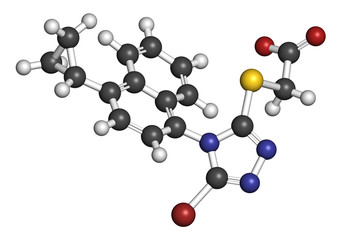 Lesinurad gout drug molecule. 3D rendering. 