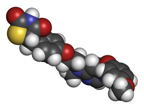 Lobeglitazone diabetes drug molecule. 3D rendering. 