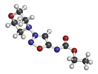 Molsidomine angina drug molecule. 3D rendering. 