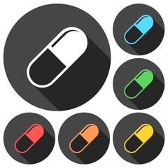 Pills icons set with long shadow