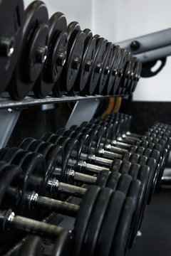 Dumbbells in gym