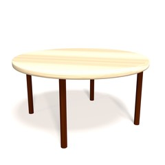 Round wooden table on white background.