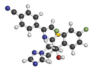 Ravuconazole antifungal drug molecule. 3D rendering.