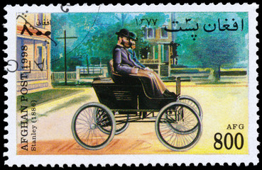 Plakat Stamp printed in Afghanistan shows vintage car by Stanley